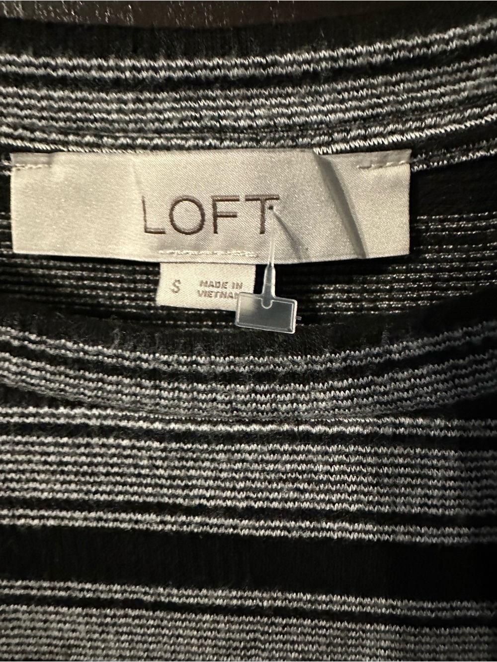 LOFT Black and Gray Striped Long Sleeve Top
